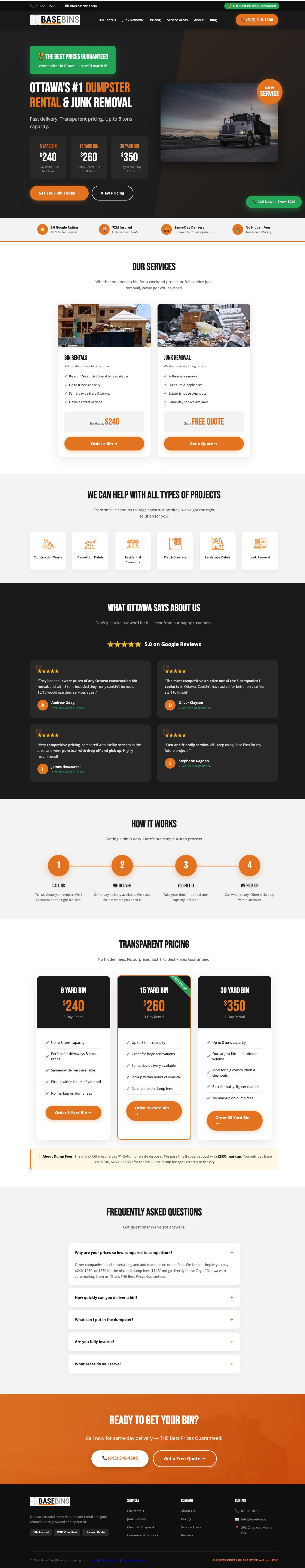 Base Bins website designed or marketed with Salient AI