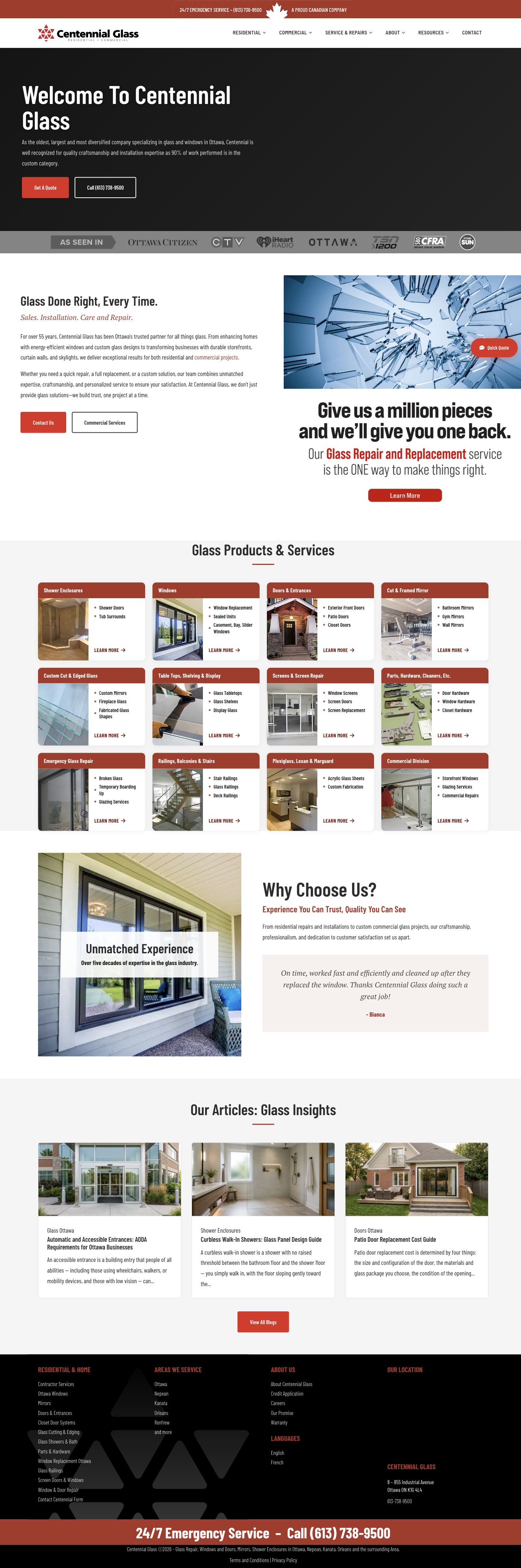 Centennial Glass website designed or marketed with Salient AI