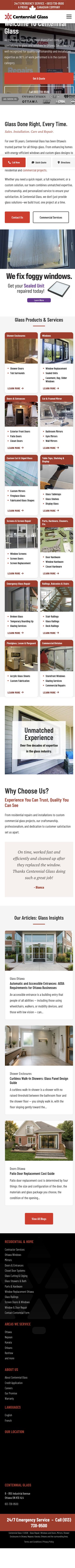 Complete mobile home page of Centennial Glass