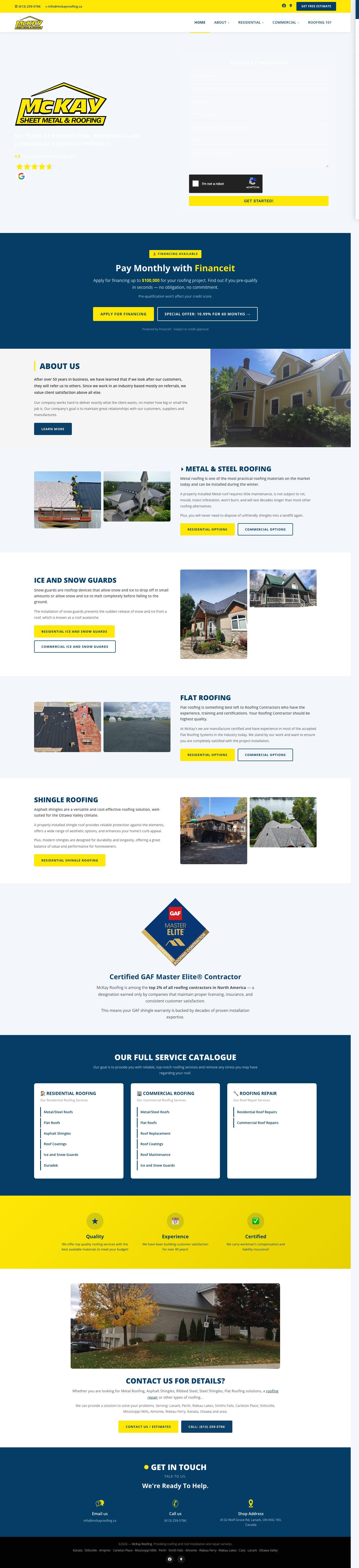 McKay Roofing website designed or marketed with Salient AI