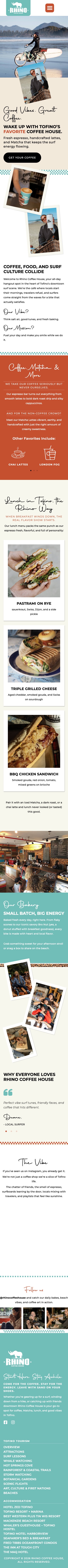 Complete mobile home page of Rhino Coffee House
