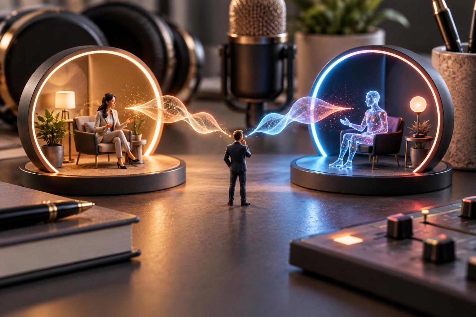 Miniature evaluator comparing a human speaker with an artificial speaker producing a similar conversation pattern