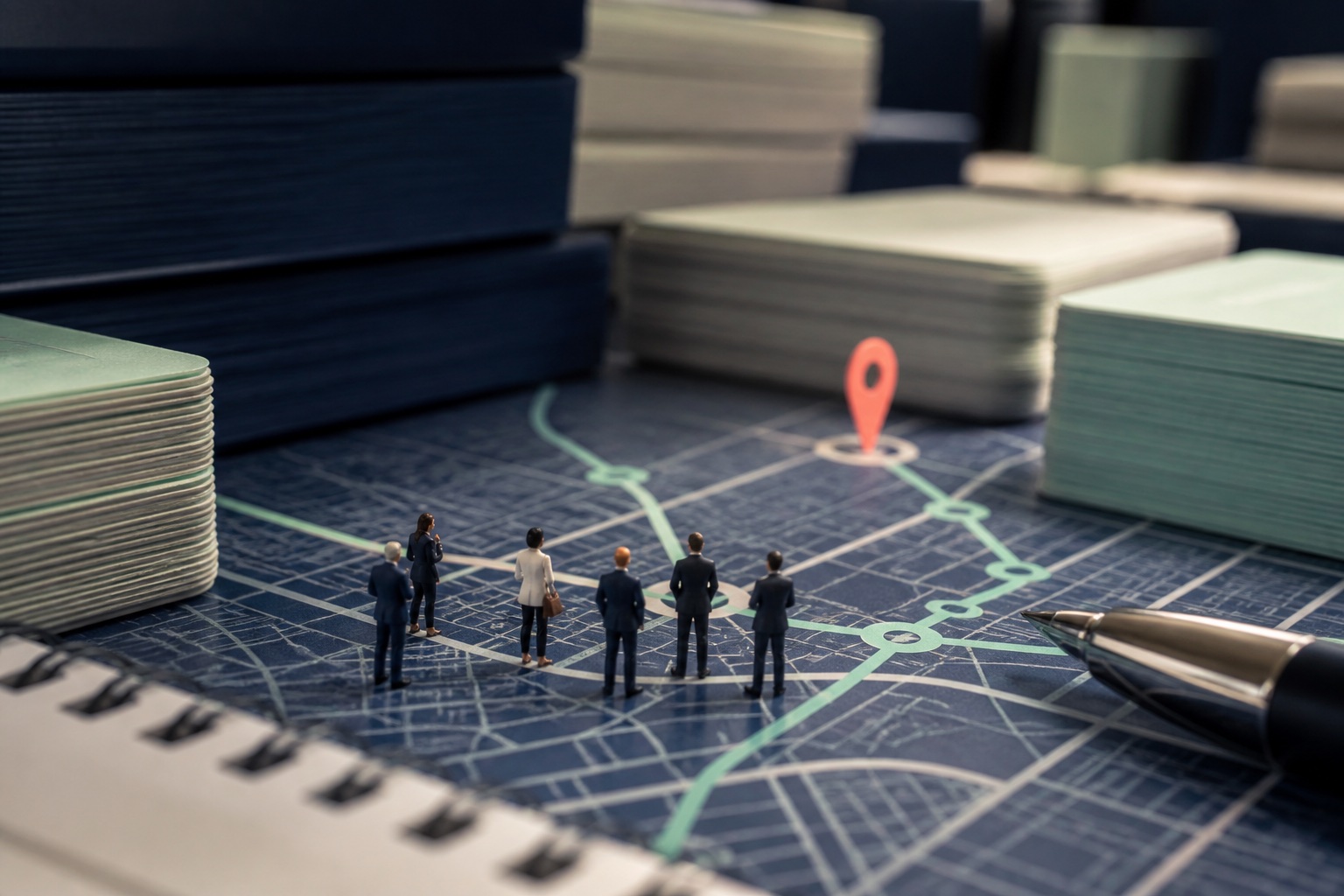 Tiny Toronto business teams working across a detailed city map