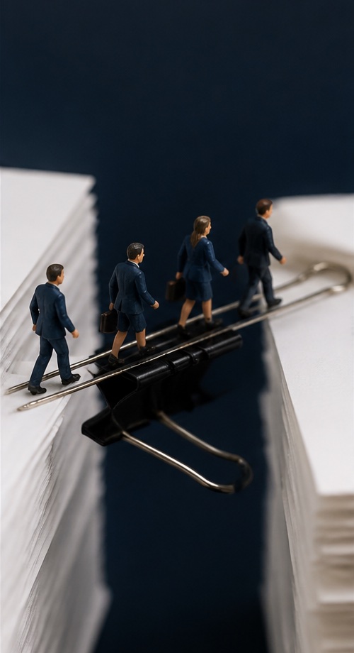 Des personnes miniatures consultant une grande base de connaissances