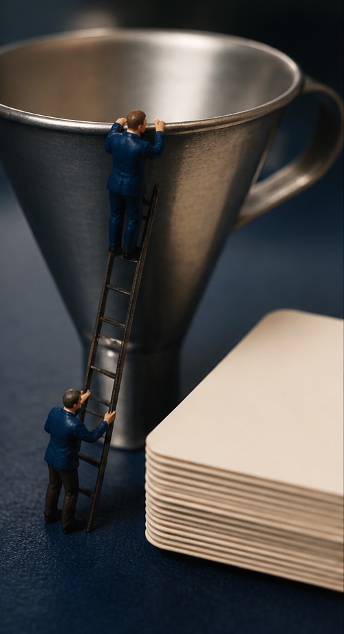 Des personnes miniatures organisant des demandes clients