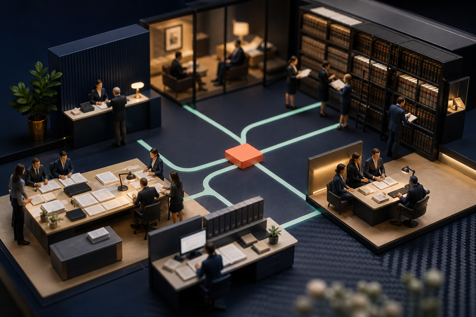 Tiny legal teams connecting client intake, controlled research, document preparation and a private consultation
