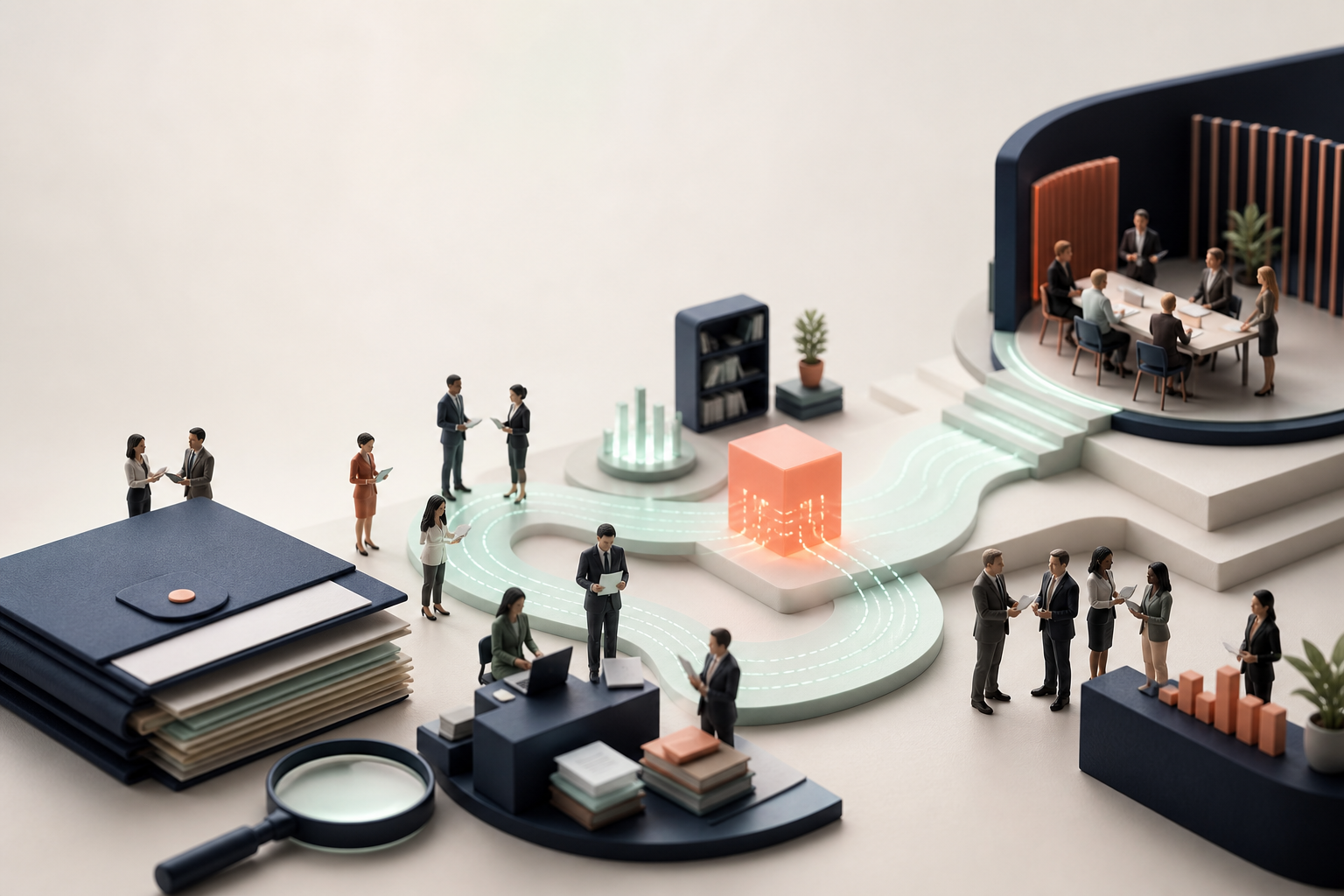 Tiny professional service teams moving knowledge from research through AI support to a human client meeting