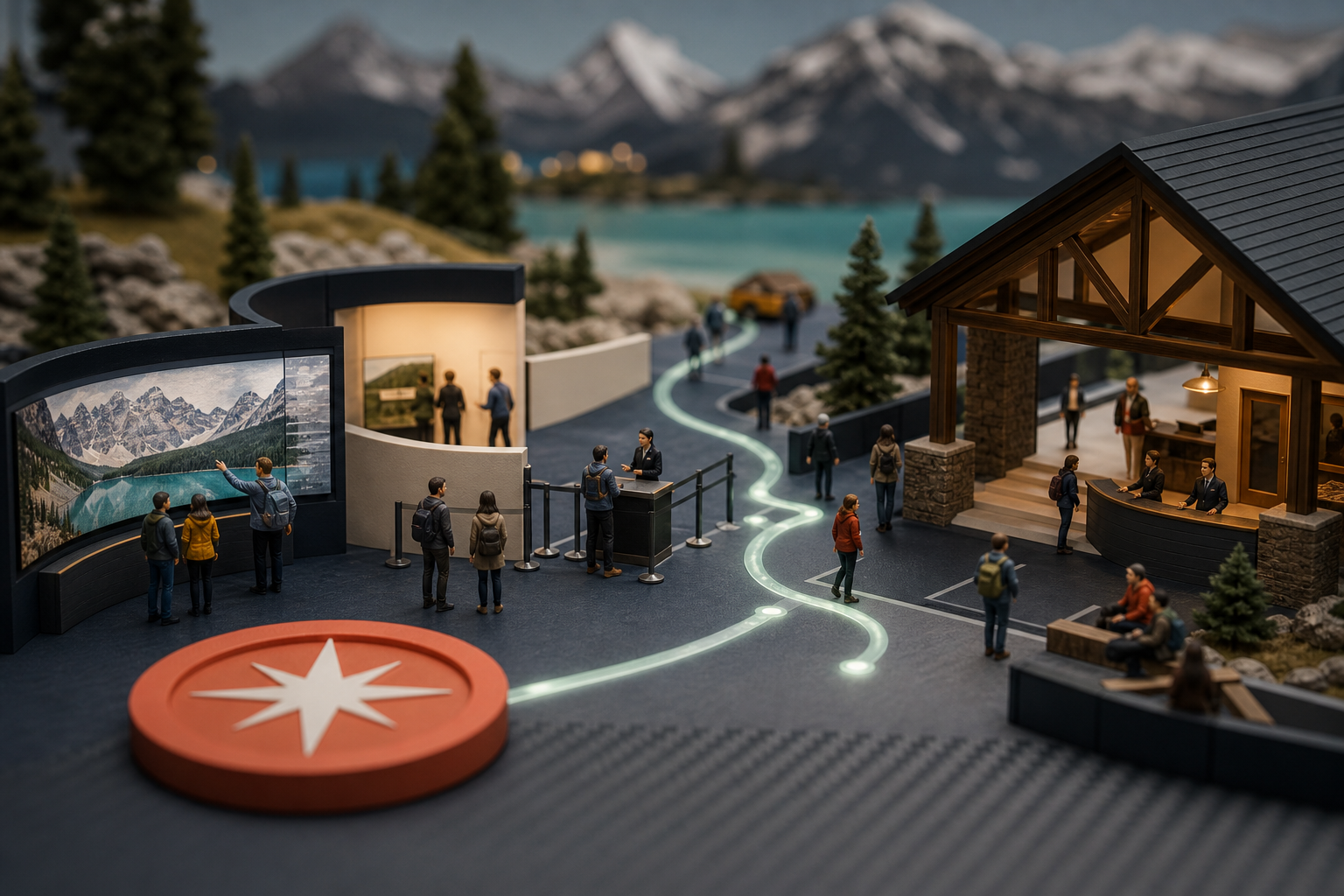 Tiny visitors and tourism staff connecting trip discovery, admission, wayfinding and a warm welcome