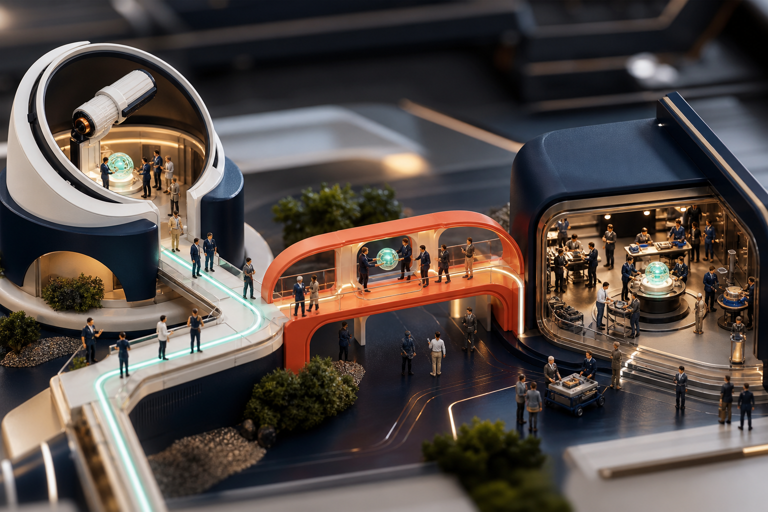 Tiny people connecting marketing, sales and administrative systems